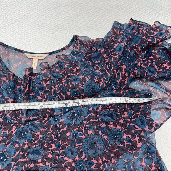 Rebecca Taylor Shibori Printed Blue Silk Ruffle Blouse Size S - Picture 9 of 12